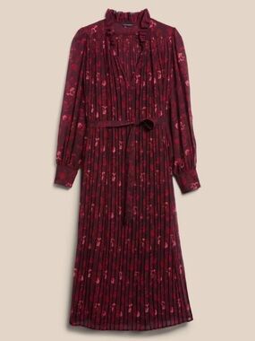 BANANA REPUBLIC | Women's Burgundy Floral Pleated Midi Dress
